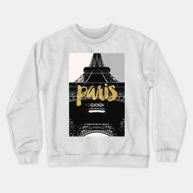 Paris Eiffel Tower, Black and White with Gold Crewneck Sweatshirt by AmyBrinkman